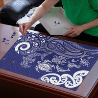 New Zealand Sea Animals with Maori Tribal Tattoo Puzzle Blue Color