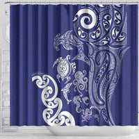New Zealand Sea Animals with Maori Tribal Tattoo Shower Curtain Blue Color