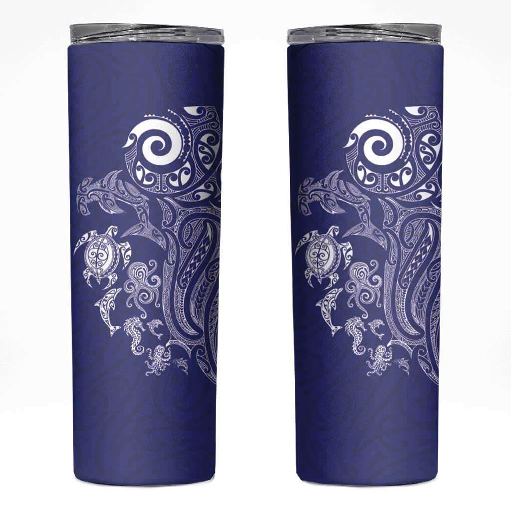 New Zealand Sea Animals with Maori Tribal Tattoo Skinny Tumbler Blue Color LT03 Blue - Polynesian Pride