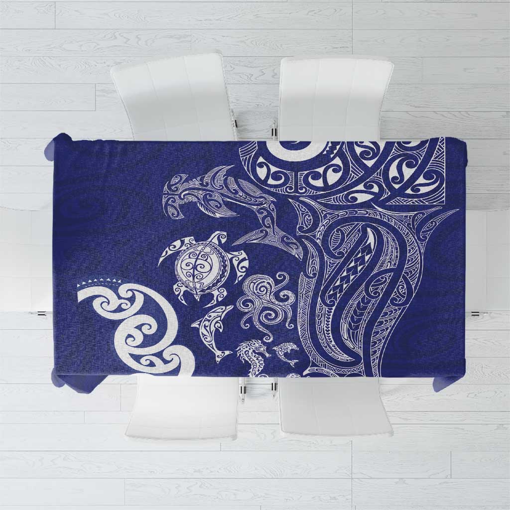 New Zealand Sea Animals with Maori Tribal Tattoo Tablecloth Blue Color