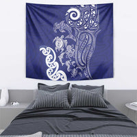 New Zealand Sea Animals with Maori Tribal Tattoo Tapestry Blue Color