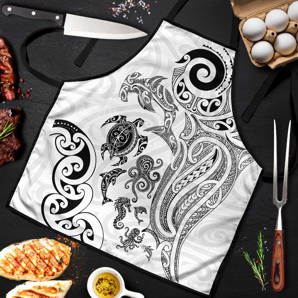 New Zealand Sea Animals with Maori Tribal Tattoo Apron White Color