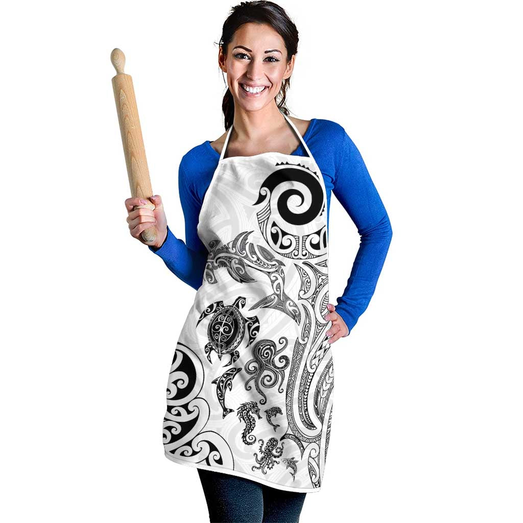 New Zealand Sea Animals with Maori Tribal Tattoo Apron White Color