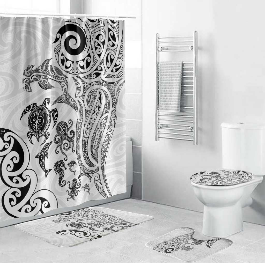 New Zealand Sea Animals with Maori Tribal Tattoo Bathroom Set White Color