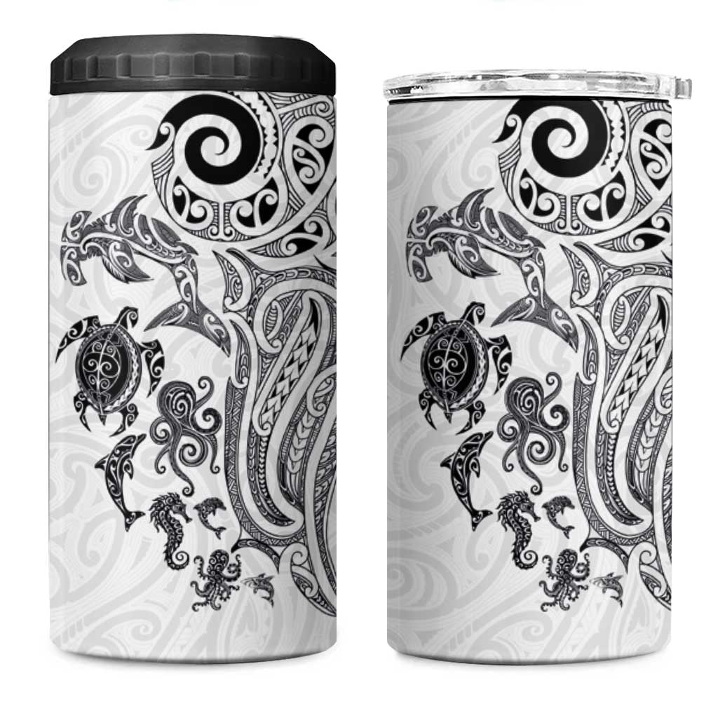 New Zealand Sea Animals with Maori Tribal Tattoo 4 in 1 Can Cooler Tumbler White Color