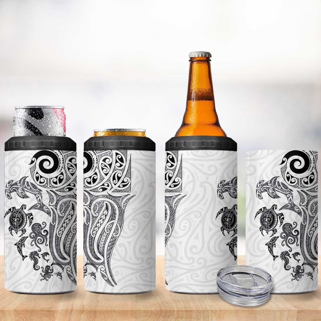 New Zealand Sea Animals with Maori Tribal Tattoo 4 in 1 Can Cooler Tumbler White Color