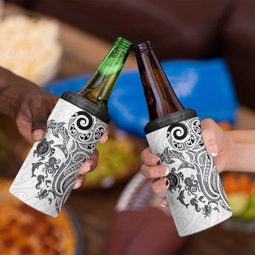New Zealand Sea Animals with Maori Tribal Tattoo 4 in 1 Can Cooler Tumbler White Color