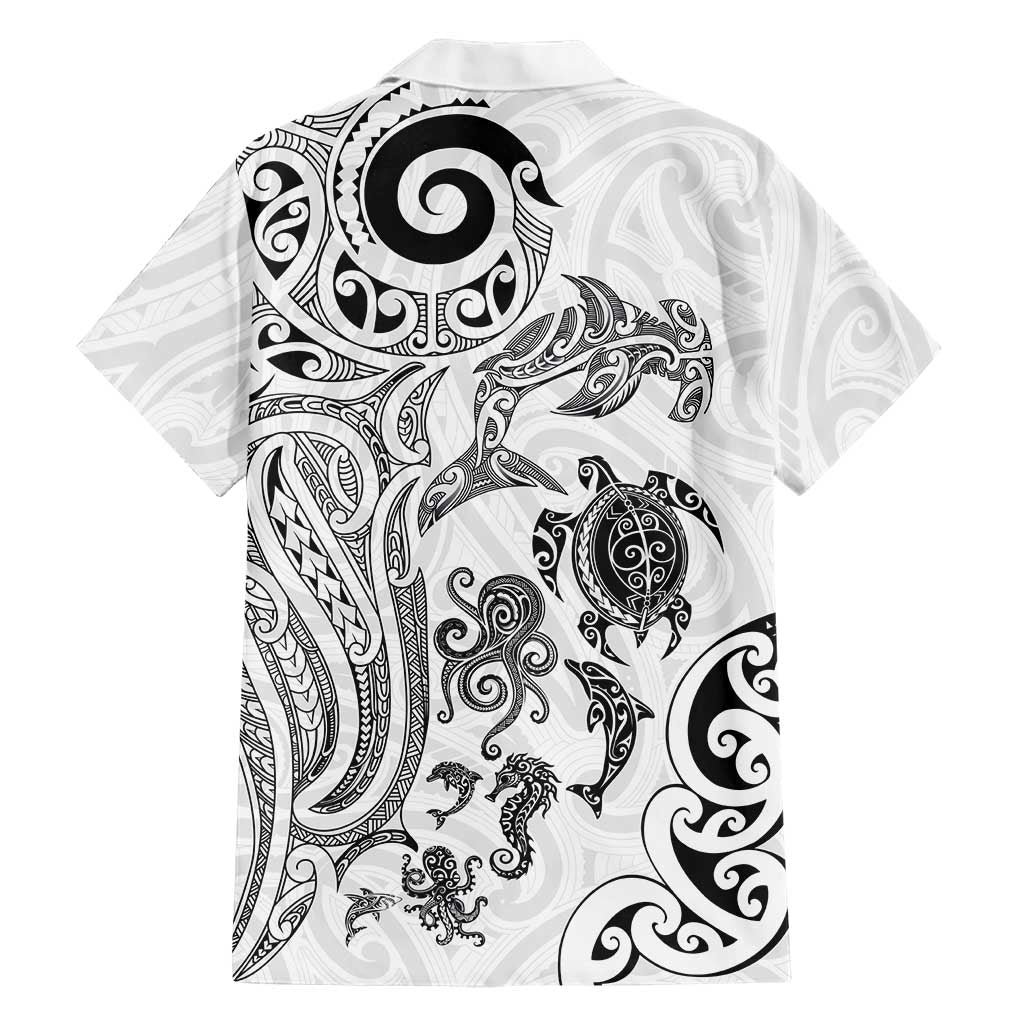 New Zealand Sea Animals with Maori Tribal Tattoo Family Matching Long Sleeve Bodycon Dress and Hawaiian Shirt White Color LT03 - Polynesian Pride