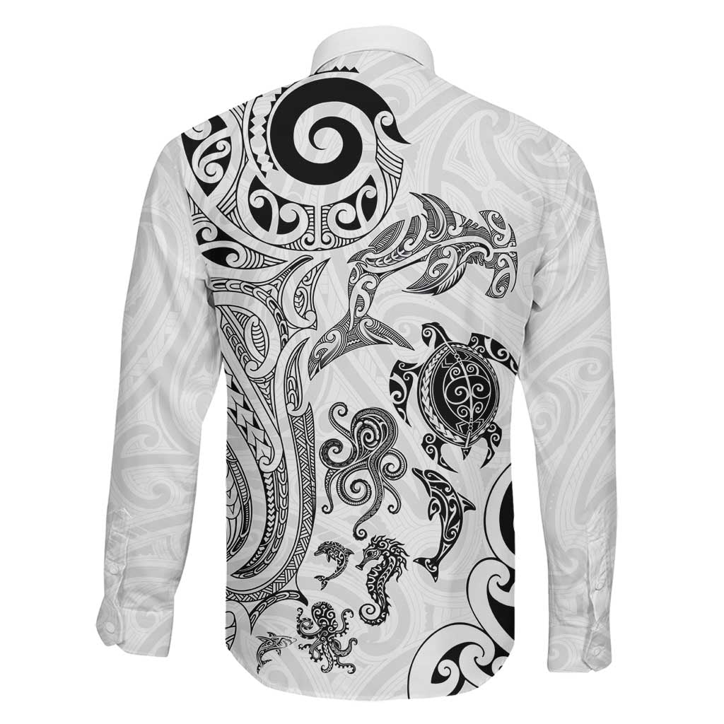 New Zealand Sea Animals with Maori Tribal Tattoo Family Matching Summer Maxi Dress and Hawaiian Shirt White Color LT03 - Polynesian Pride