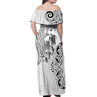 New Zealand Sea Animals with Maori Tribal Tattoo Off Shoulder Maxi Dress White Color