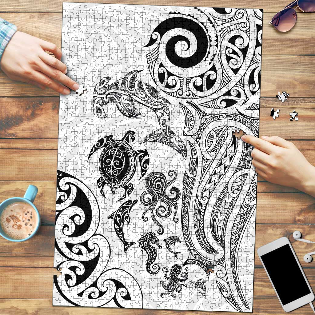 New Zealand Sea Animals with Maori Tribal Tattoo Puzzle White Color
