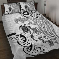New Zealand Sea Animals with Maori Tribal Tattoo Quilt Bed Set White Color