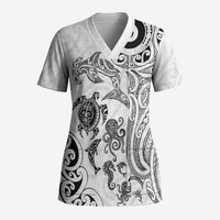 New Zealand Sea Animals with Maori Tribal Tattoo Scrub Top White Color