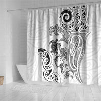New Zealand Sea Animals with Maori Tribal Tattoo Shower Curtain White Color