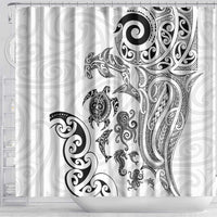 New Zealand Sea Animals with Maori Tribal Tattoo Shower Curtain White Color