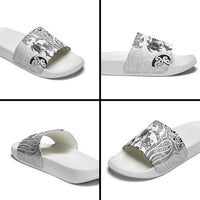 New Zealand Sea Animals with Maori Tribal Tattoo Slide Sandals White Color