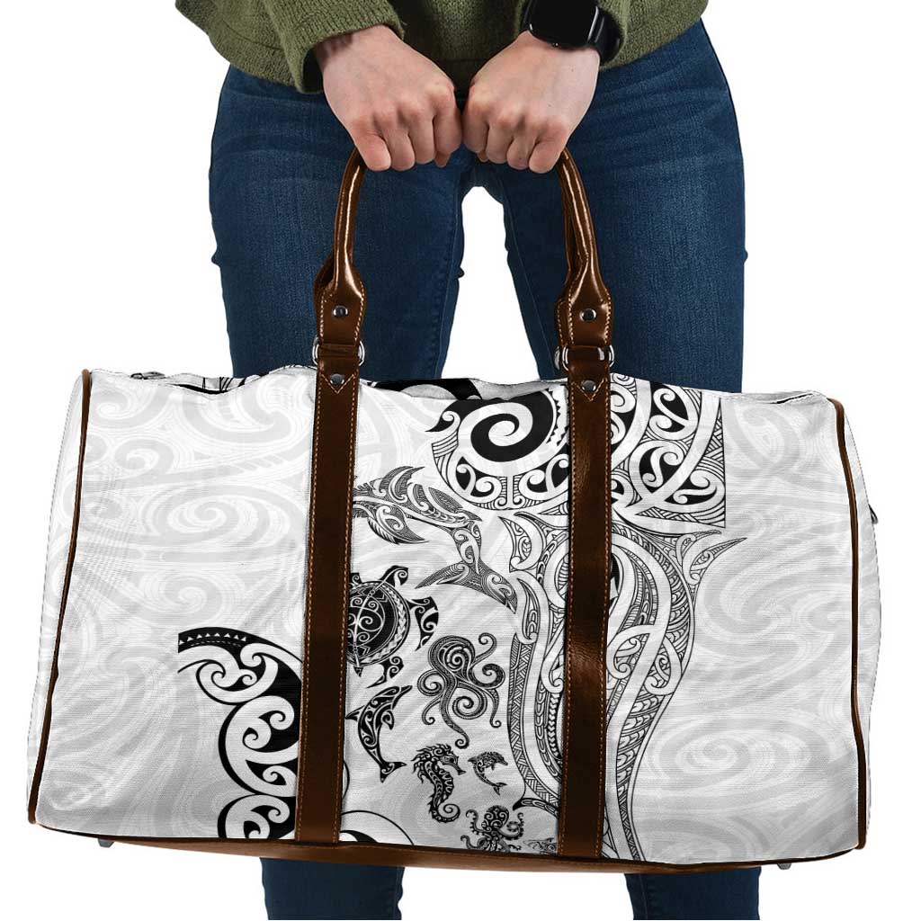 New Zealand Sea Animals with Maori Tribal Tattoo Travel Bag White Color