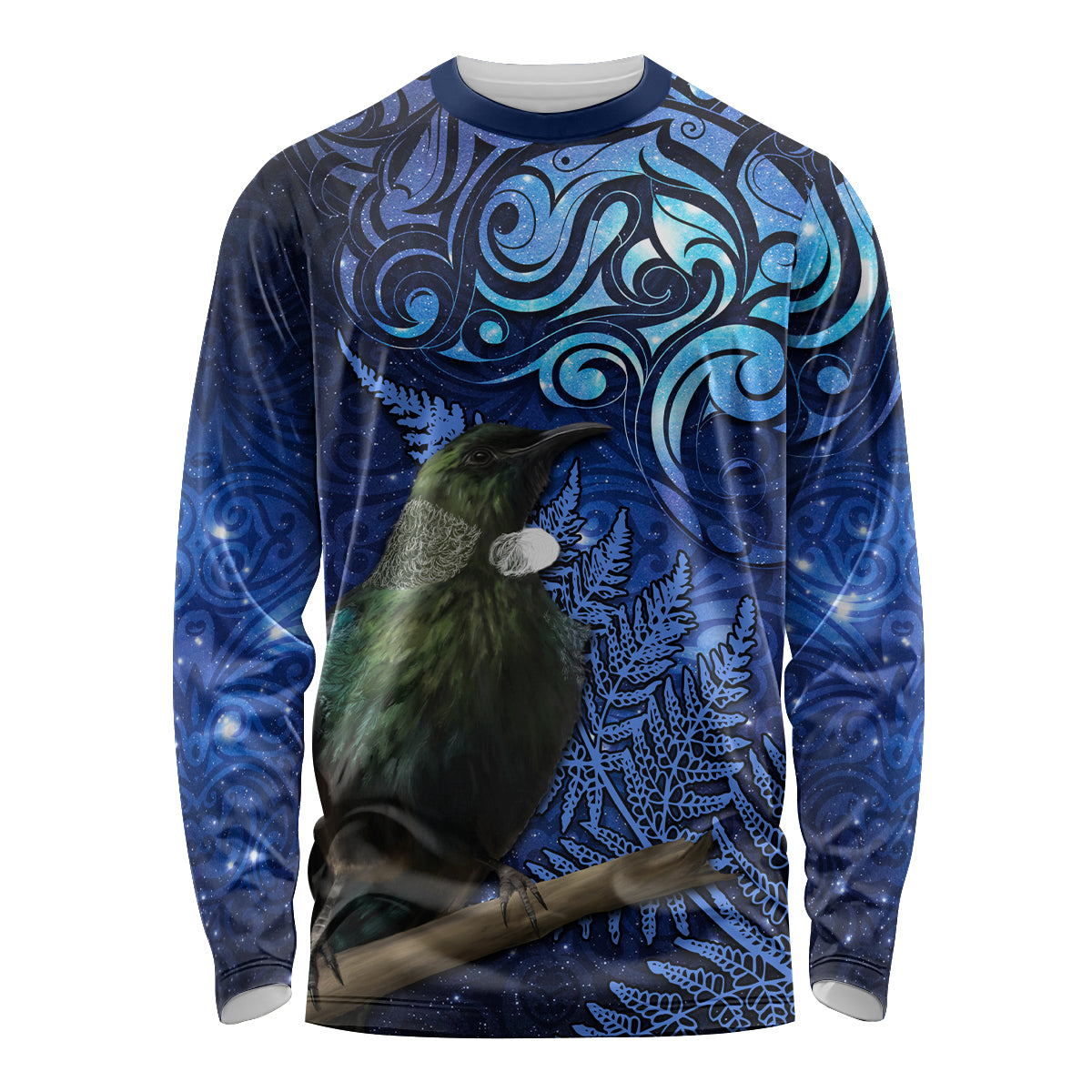New Zealand Tui Bird Matariki Long Sleeve Shirt Maori New Year with Galaxy Fern