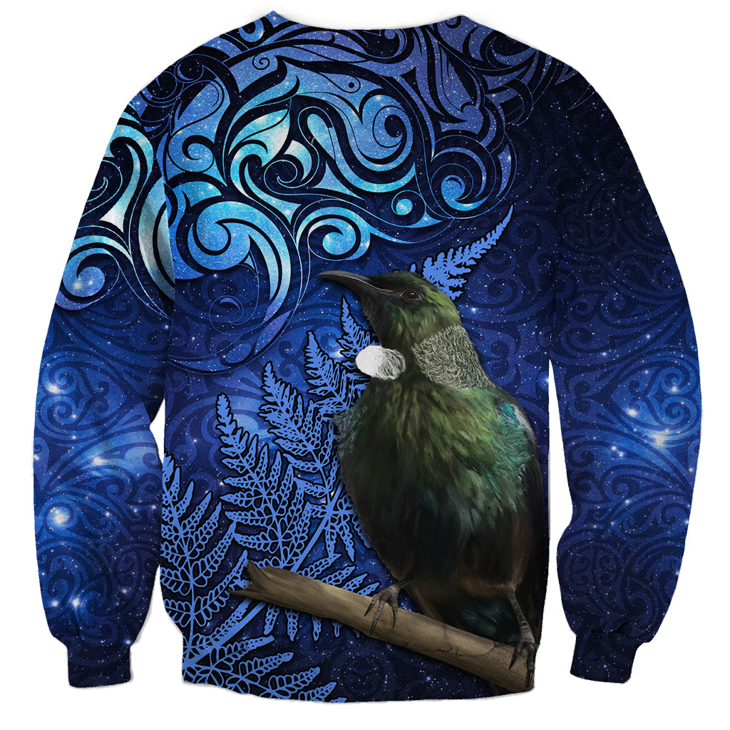 New Zealand Tui Bird Matariki Sweatshirt Maori New Year with Galaxy Fern