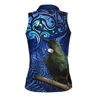 New Zealand Tui Bird Matariki Women Sleeveless Polo Shirt Maori New Year with Galaxy Fern