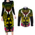 Hawaii Kanaka Maoli Couples Matching Long Sleeve Bodycon Dress and Long Sleeve Button Shirt Double Shark and Hibiscus Flowers