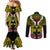 Hawaii Kanaka Maoli Couples Matching Mermaid Dress and Long Sleeve Button Shirt Double Shark and Hibiscus Flowers
