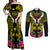 Hawaii Kanaka Maoli Couples Matching Off Shoulder Maxi Dress and Long Sleeve Button Shirt Double Shark and Hibiscus Flowers