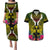 Hawaii Kanaka Maoli Couples Matching Puletasi and Hawaiian Shirt Double Shark and Hibiscus Flowers