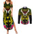 Hawaii Kanaka Maoli Couples Matching Summer Maxi Dress and Long Sleeve Button Shirt Double Shark and Hibiscus Flowers