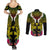 Hawaii Kanaka Maoli Couples Matching Summer Maxi Dress and Long Sleeve Button Shirt Double Shark and Hibiscus Flowers