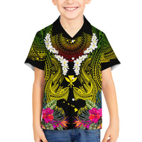 Hawaii Kanaka Maoli Family Matching Off Shoulder Short Dress and Hawaiian Shirt Double Shark and Hibiscus Flowers