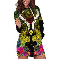 Hawaii Kanaka Maoli Hoodie Dress Double Shark and Hibiscus Flowers