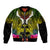 Hawaii Kanaka Maoli Sleeve Zip Bomber Jacket Double Shark and Hibiscus Flowers