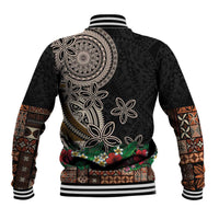Samoa Siapo Polynesian Art Baseball Jacket Tropical Flowers and Tatau Pattern Brown