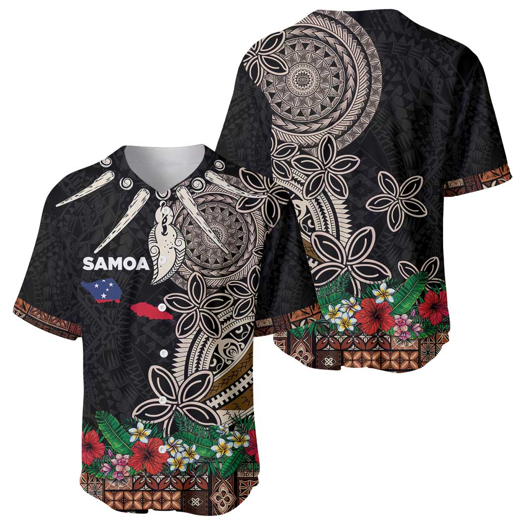 Samoa Siapo Polynesian Art Baseball Jersey Tropical Flowers and Tatau Pattern Brown