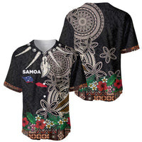 Samoa Siapo Polynesian Art Baseball Jersey Tropical Flowers and Tatau Pattern Brown