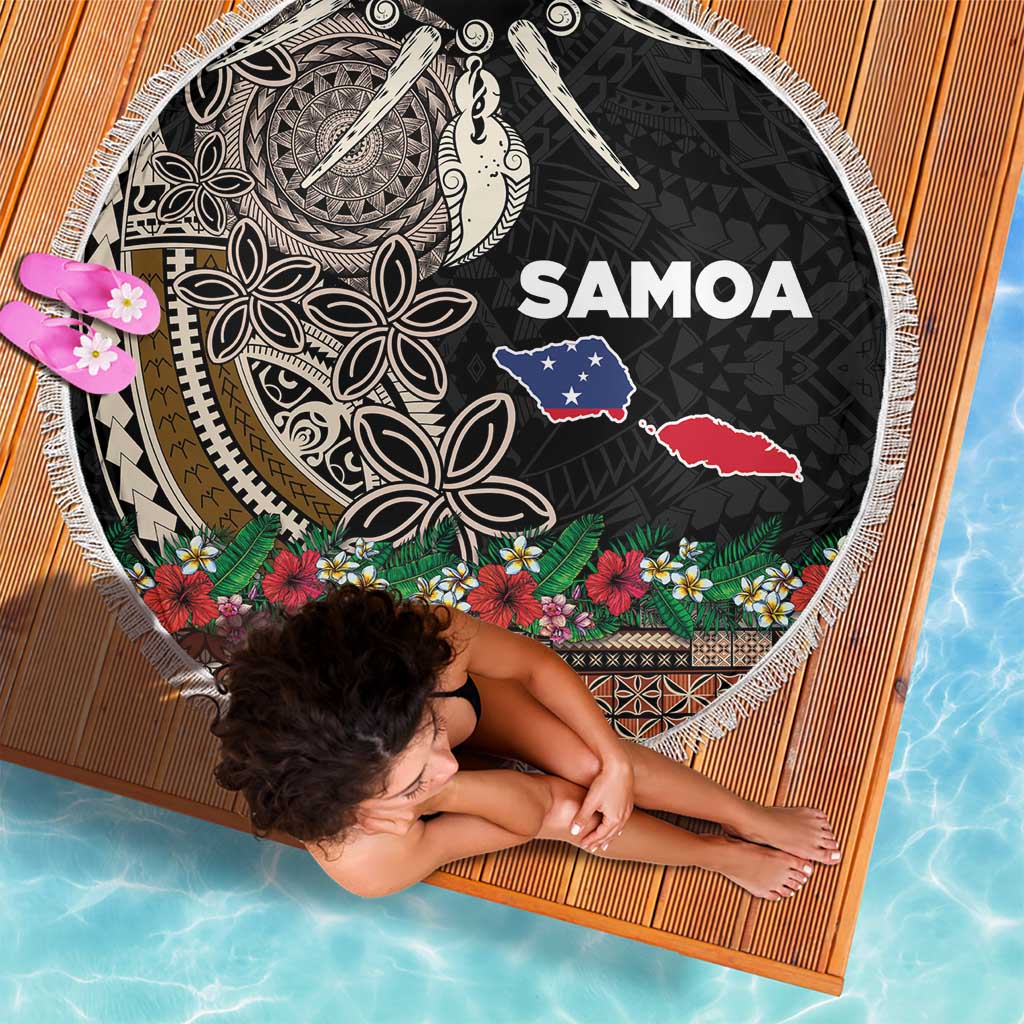 Samoa Siapo Polynesian Art Beach Blanket Tropical Flowers and Tatau Pattern Brown