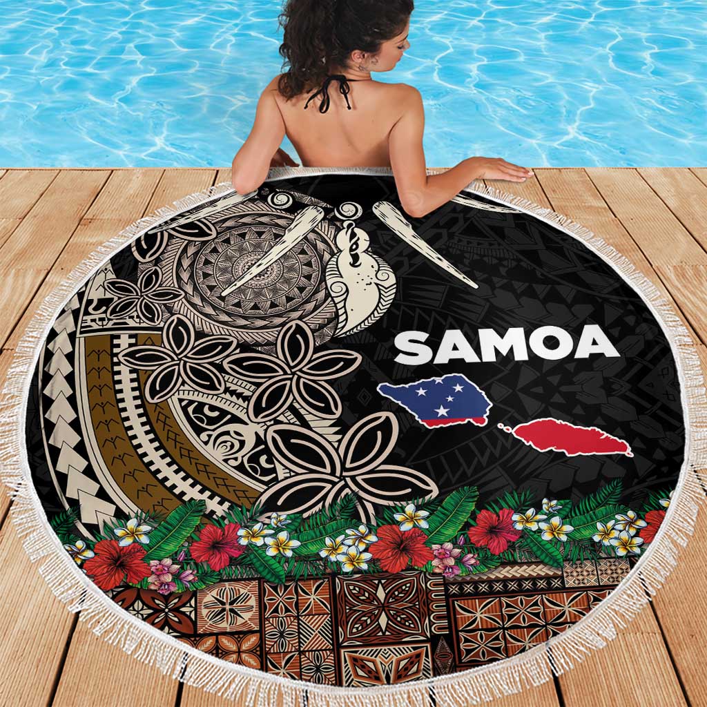 Samoa Siapo Polynesian Art Beach Blanket Tropical Flowers and Tatau Pattern Brown
