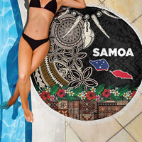 Samoa Siapo Polynesian Art Beach Blanket Tropical Flowers and Tatau Pattern Brown