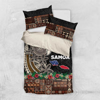 Samoa Siapo Polynesian Art Bedding Set Tropical Flowers and Tatau Pattern Brown