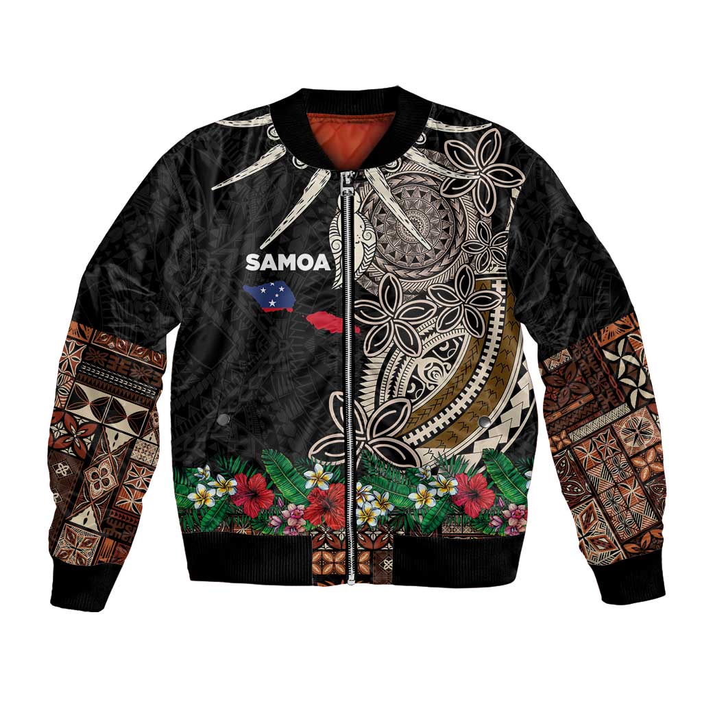 Samoa Siapo Polynesian Art Bomber Jacket Tropical Flowers and Tatau Pattern Brown LT03 Unisex Brown - Polynesian Pride