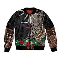 Samoa Siapo Polynesian Art Bomber Jacket Tropical Flowers and Tatau Pattern Brown LT03 Unisex Brown - Polynesian Pride