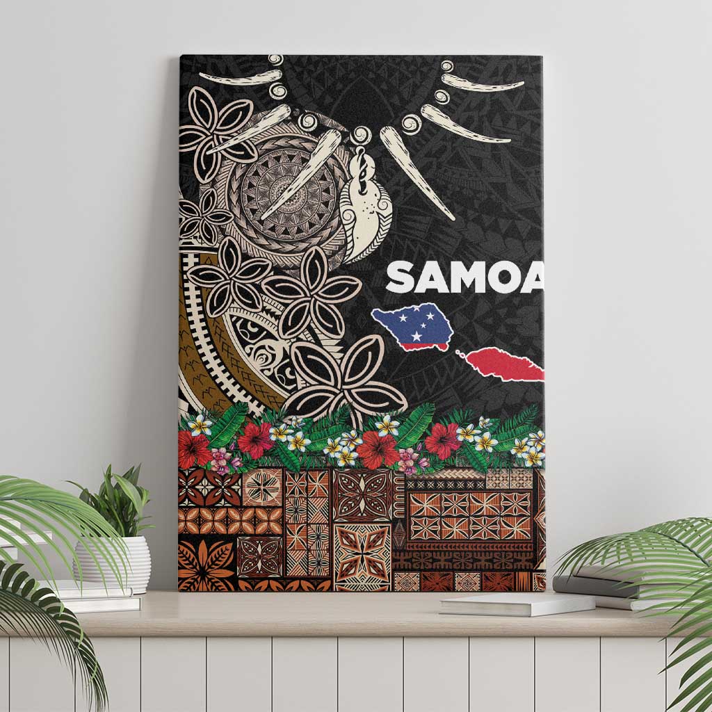 Samoa Siapo Polynesian Art Canvas Wall Art Tropical Flowers and Tatau Pattern Brown