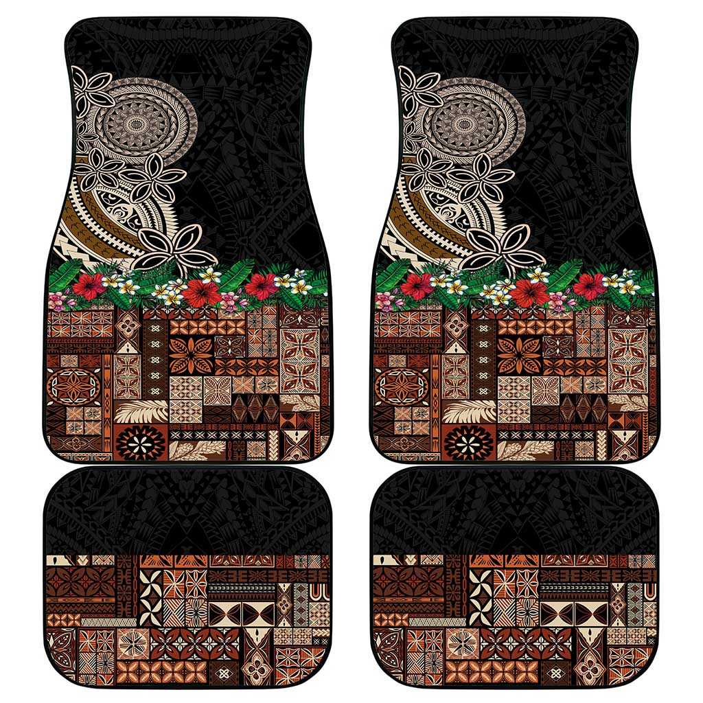 Samoa Siapo Polynesian Art Car Mats Tropical Flowers and Tatau Pattern Brown