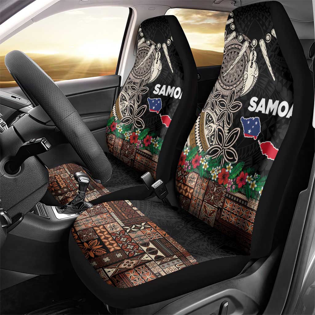 Samoa Siapo Polynesian Art Car Seat Cover Tropical Flowers and Tatau Pattern Brown