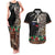 Samoa Siapo Polynesian Art Couples Matching Tank Maxi Dress and Hawaiian Shirt Tropical Flowers and Tatau Pattern Brown