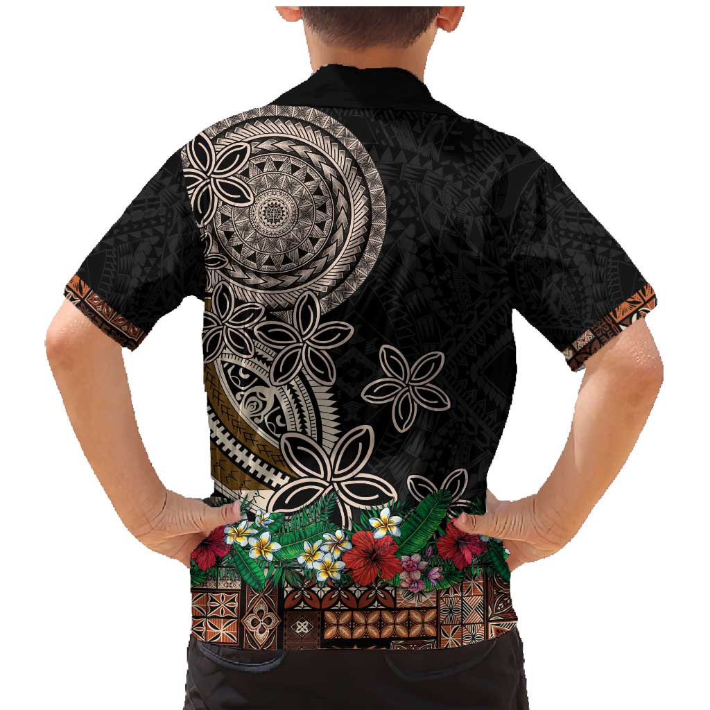 Samoa Siapo Polynesian Art Family Matching Mermaid Dress and Hawaiian Shirt Tropical Flowers and Tatau Pattern Brown