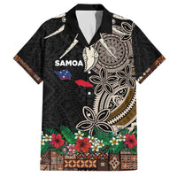 Samoa Siapo Polynesian Art Family Matching Off The Shoulder Long Sleeve Dress and Hawaiian Shirt Tropical Flowers and Tatau Pattern Brown