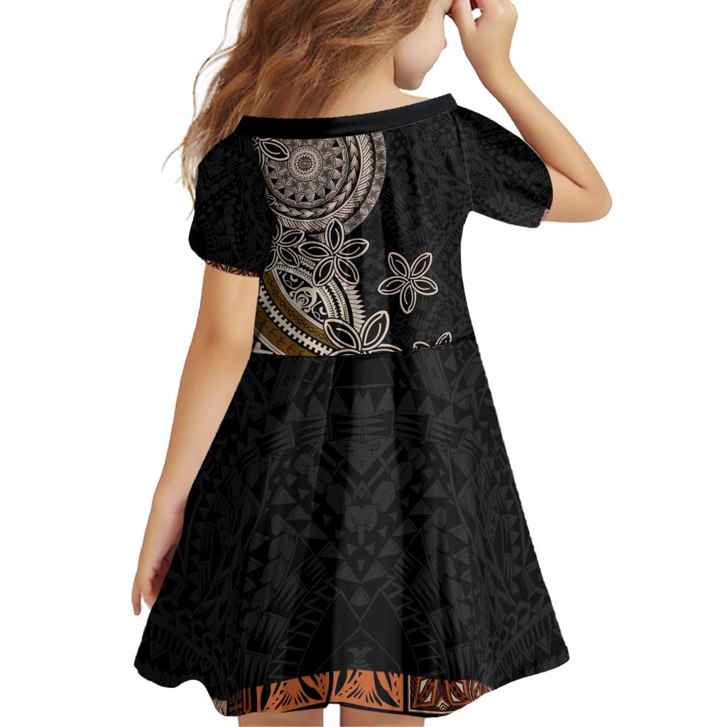 Samoa Siapo Polynesian Art Family Matching Off Shoulder Short Dress and Hawaiian Shirt Tropical Flowers and Tatau Pattern Brown