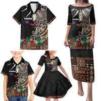 Samoa Siapo Polynesian Art Family Matching Puletasi and Hawaiian Shirt Tropical Flowers and Tatau Pattern Brown